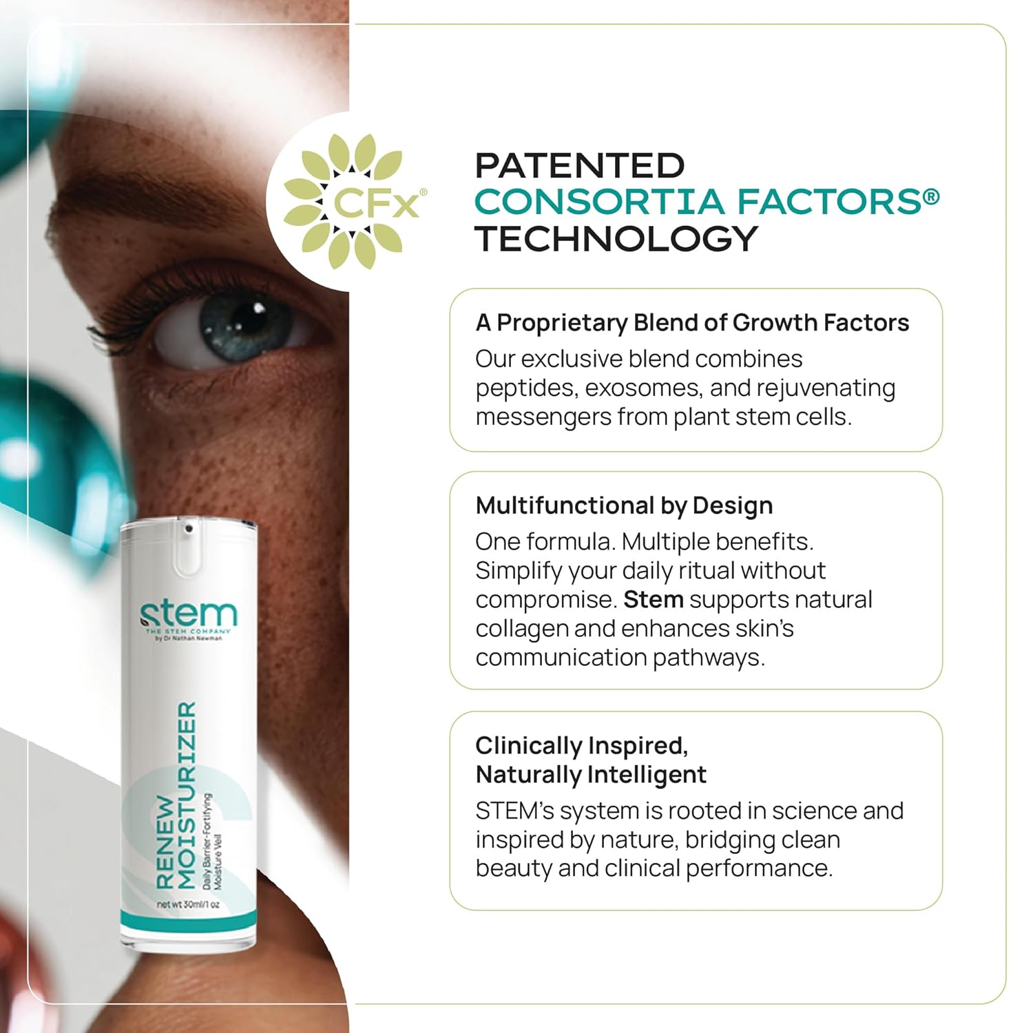 STEM Natural Intelligence ReNew Cream, Daily Face Moisturizer Cream, Luxury Facial Moisturizer for Women and Men, Premium Facial Skin Care Products with Antioxidants, Neck and Face Cream, 1 oz - Image 4