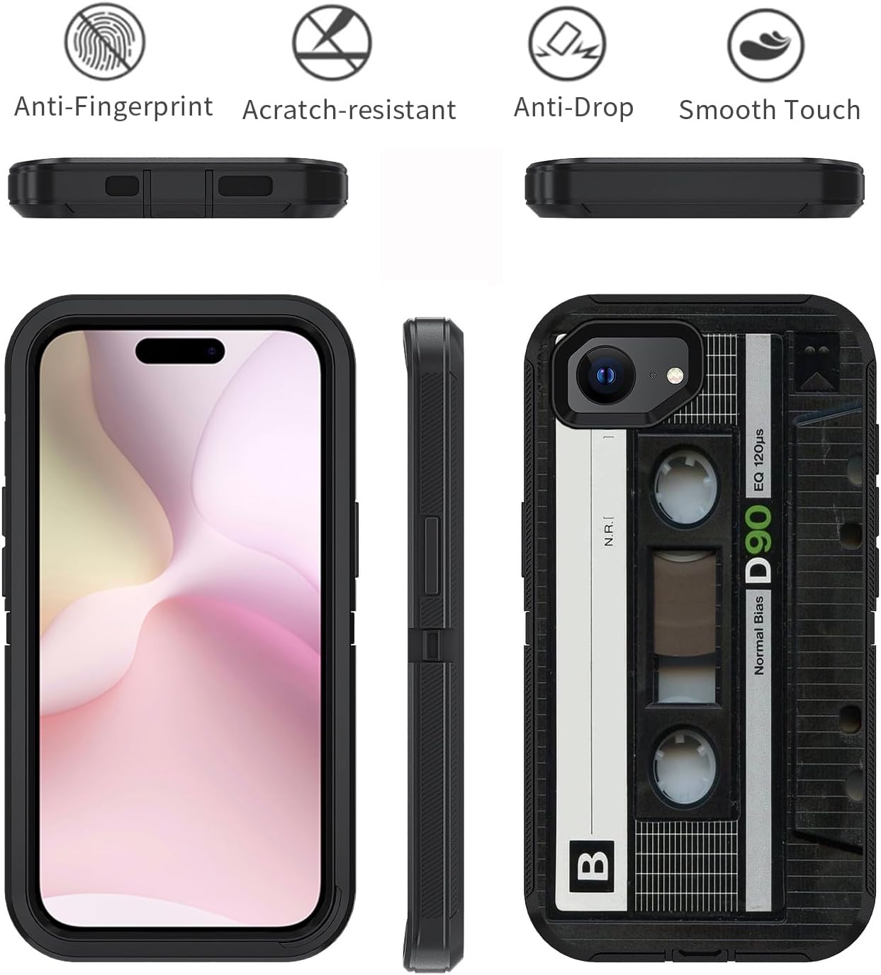 Designed for iPhone 16e Case, Military Grade Heavy Duty 3-Layer Shockproof Drop Phone Protective Cover for iPhone 16e (2025) 6.1 inch, Vintage Music Cassette - Image 7