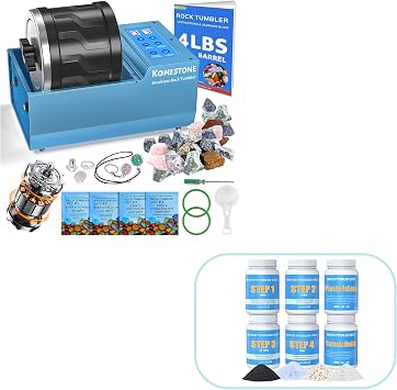 Professional Rock Tumbler Kit Bundle 4LB Large Capacity Rock Tumbler with Brushless Motor, Heavy Metal Base, Adjustable Speed & 9-Day Timer + 10LB Rock Tumbling Grit & Polish Refill Kit with Ceramic