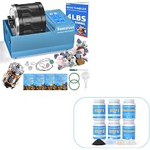 Professional Rock Tumbler Kit Bundle 4LB Large Capacity Rock Tumbler with Brushless Motor, Heavy Metal Base, Adjustable Speed & 9-Day Timer + 10LB Rock Tumbling Grit & Polish Refill Kit with Ceramic