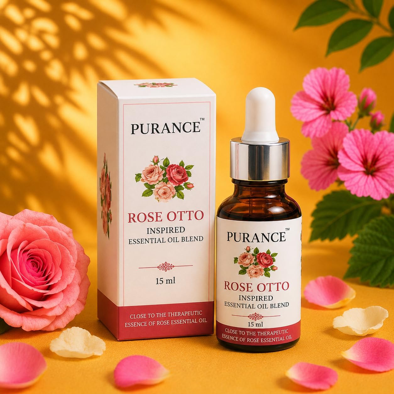 PURANCE™ Rose Otto Inspired Essential Oil Blend – Proprietary Botanical Blend with Helichrysum, Frankincense, Neroli, Geranium & Bergamot – Purely Therapeutic, 15ml
