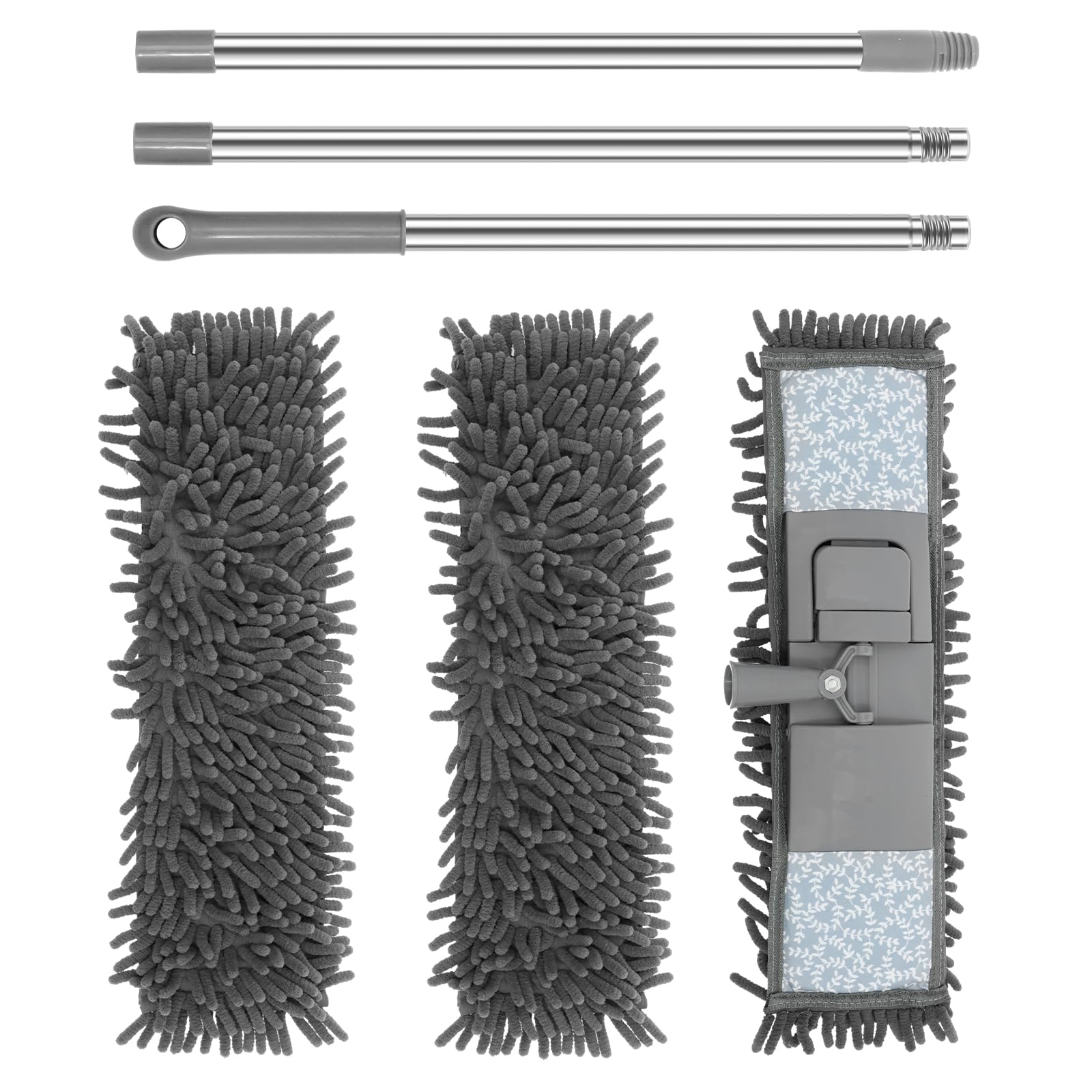 Nzwbshssp Grey Wall Cleaner Mop With 135Cm Long Handle, Wall Dust Cleaning Mop For Washing Walls With 2 Microfiber Reusable Pads,Floor Dry Wet Dust Mops For Floor ,Ceiling Cleaner, Baseboard Duster