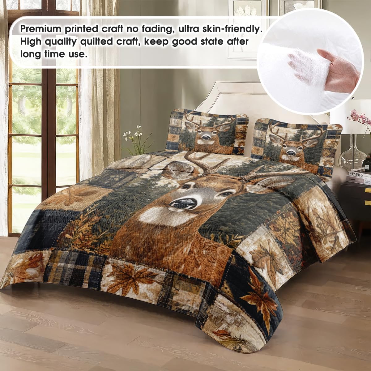 Personalized Deer Quilt Set, Camouflage Themed Bedding, Deer Twin Bed Set, Gift for Deer Hunting Lovers (Deer Quilt 13)