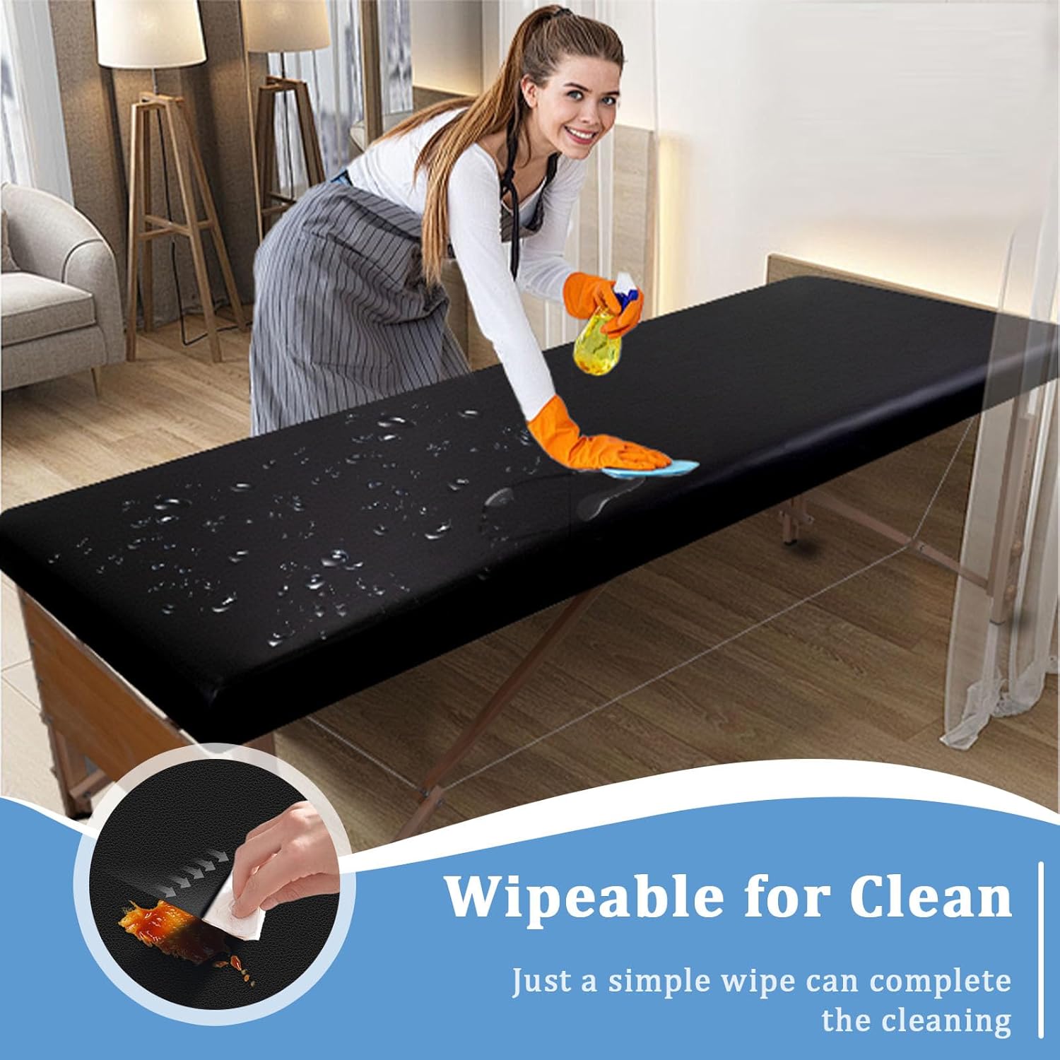 Leather Massage Table Cover Protector Wipeable Massage Table Cover Fitted Replacement Sheet Covers for Massage Bed/Spa Bed/Lash Beds, Fits 28-32" Wide (Black, 2Pcs)