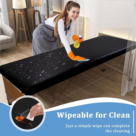 Leather Massage Table Cover Protector Wipeable Massage Table Cover Fitted Replacement Sheet Covers for Massage Bed/Spa Bed/Lash Beds, Fits 28-32 Wide (Black, 1Pcs)