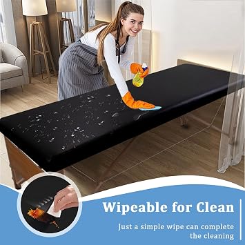 Leather Massage Table Cover Protector Wipeable Massage Table Cover Fitted Replacement Sheet Covers for Massage Bed/Spa Bed/Lash Beds, Fits 28-32 Wide (Black, 1Pcs)