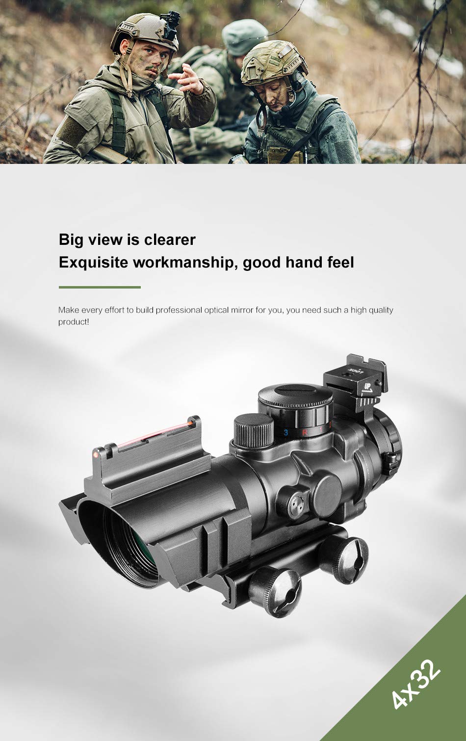 ACEXIER 4x32 Acog Rifle Scope 20mm Coda di Rondine Reflex Ottica Scope Tactical Sight Caccia Gun Fucile Airsoft Sniper Magnifier Air Gun