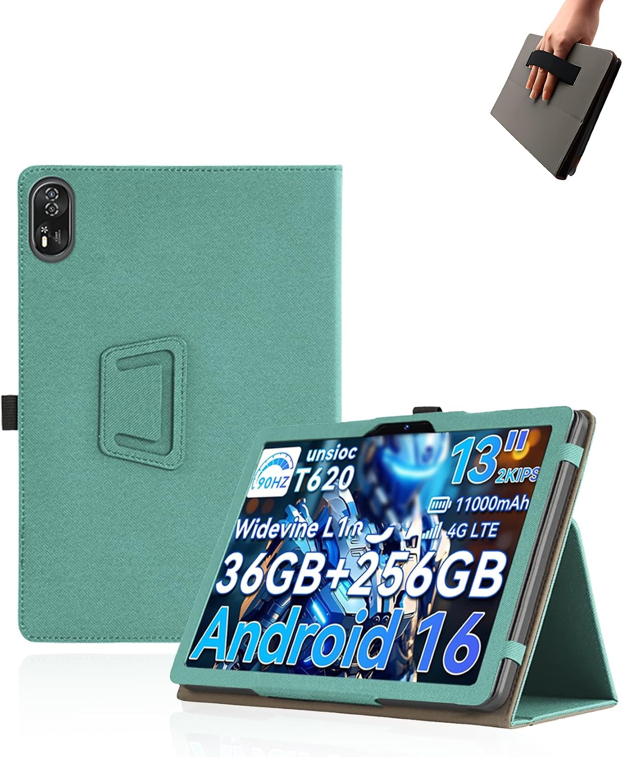 Case for Blackview Mega 8 Tablet 13 inch Android 15 Tablets,UYRUREL Leather Slim Folding Stand Cover with Hand Strap Magnet for Men Women Full Protection,Green.