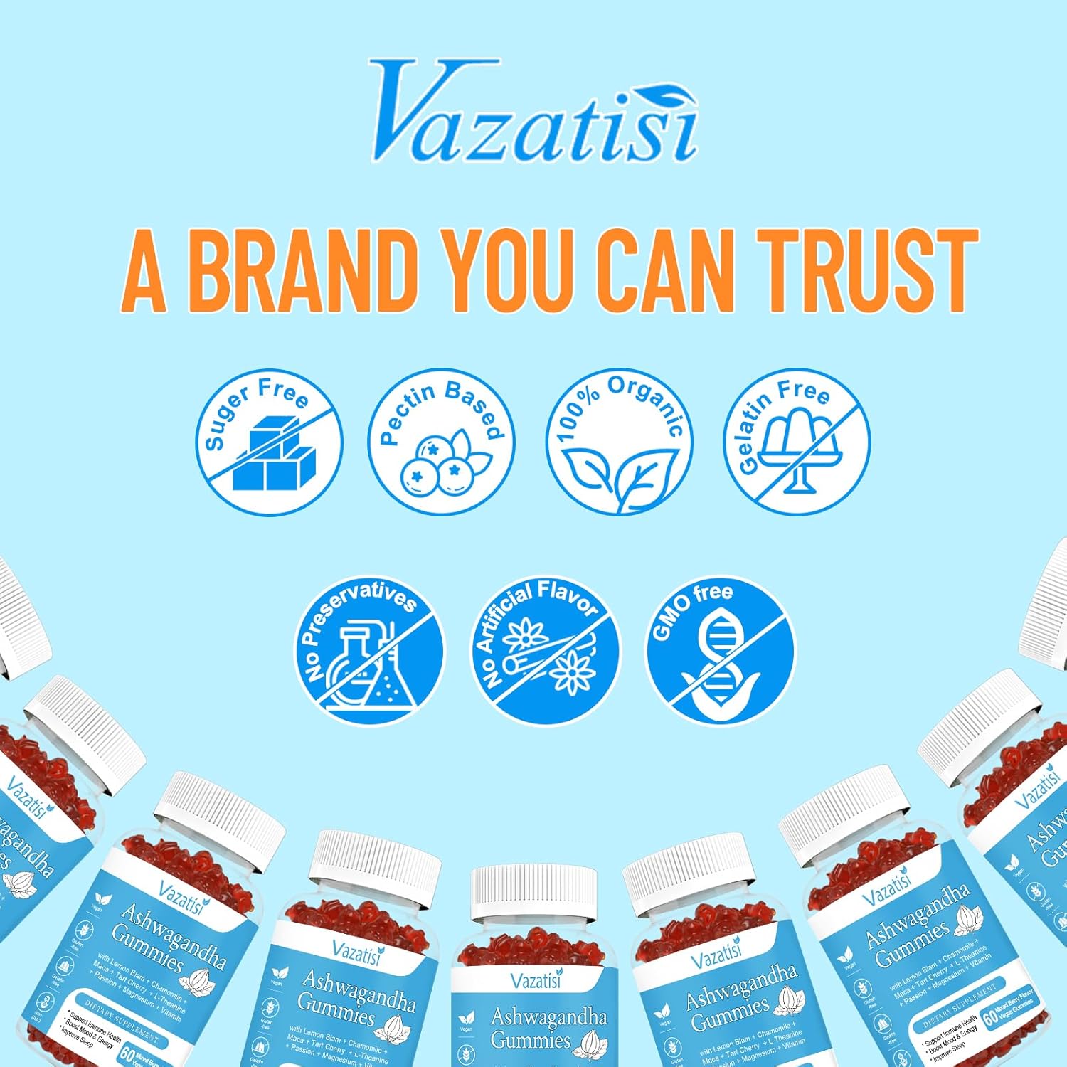 2 Pack Ashwagandha Gummies for Women Men, Sugar Free Organic Ashwagandha Gummies Supplement for Relax Restore Balance, Vegan Gluten Free, 120 Count - Image 7