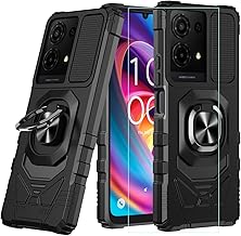for TCL K32/K33 5G Phone Case with Screen Protector,TCL K32 5G T513W Case Dual Layer Military Grade Protection with Ring Stand,Slim Shockproof Rugged Corner Phone Case for TCL K33 T513V Black