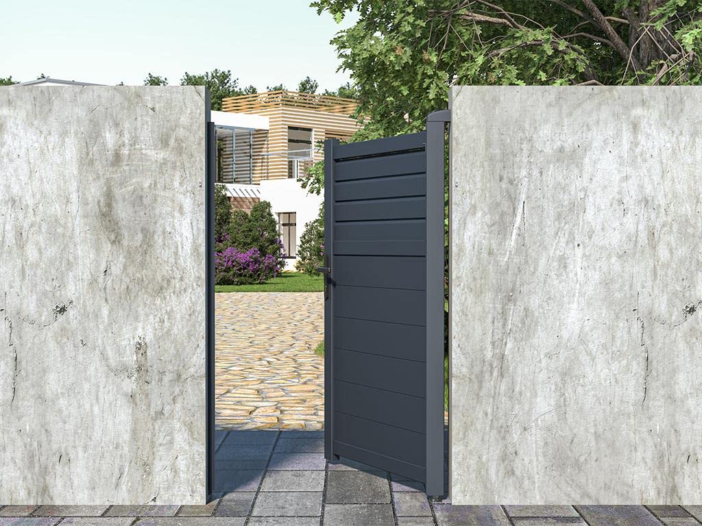 Vente-unique - Portillon battant aluminium persienné L103 x H166 cm anthracite - VIAZO