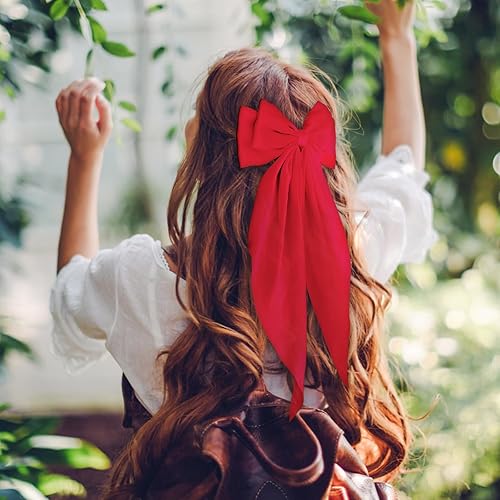 Miniatura 9 de WLLHYF Pasadores de lazo grande, de cola larga, pasadores de pelo de cinta francesa, suave y sedoso, clip de pelo de satén de metal, accesorios de