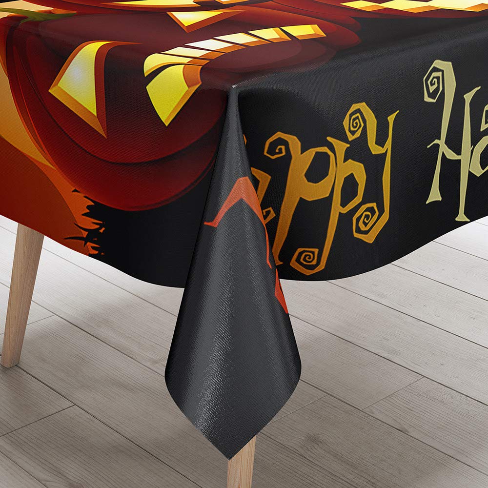 Chickwin Chickw1 Horreur 3D Nappe Halloween Nappe De Table Imperméable Rectangulaire Lavable Tissu Polyester, Parfait Pour Fêtes D'halloween, Jardins Maison Décorations (Lanterne Citrouille,90x90cm