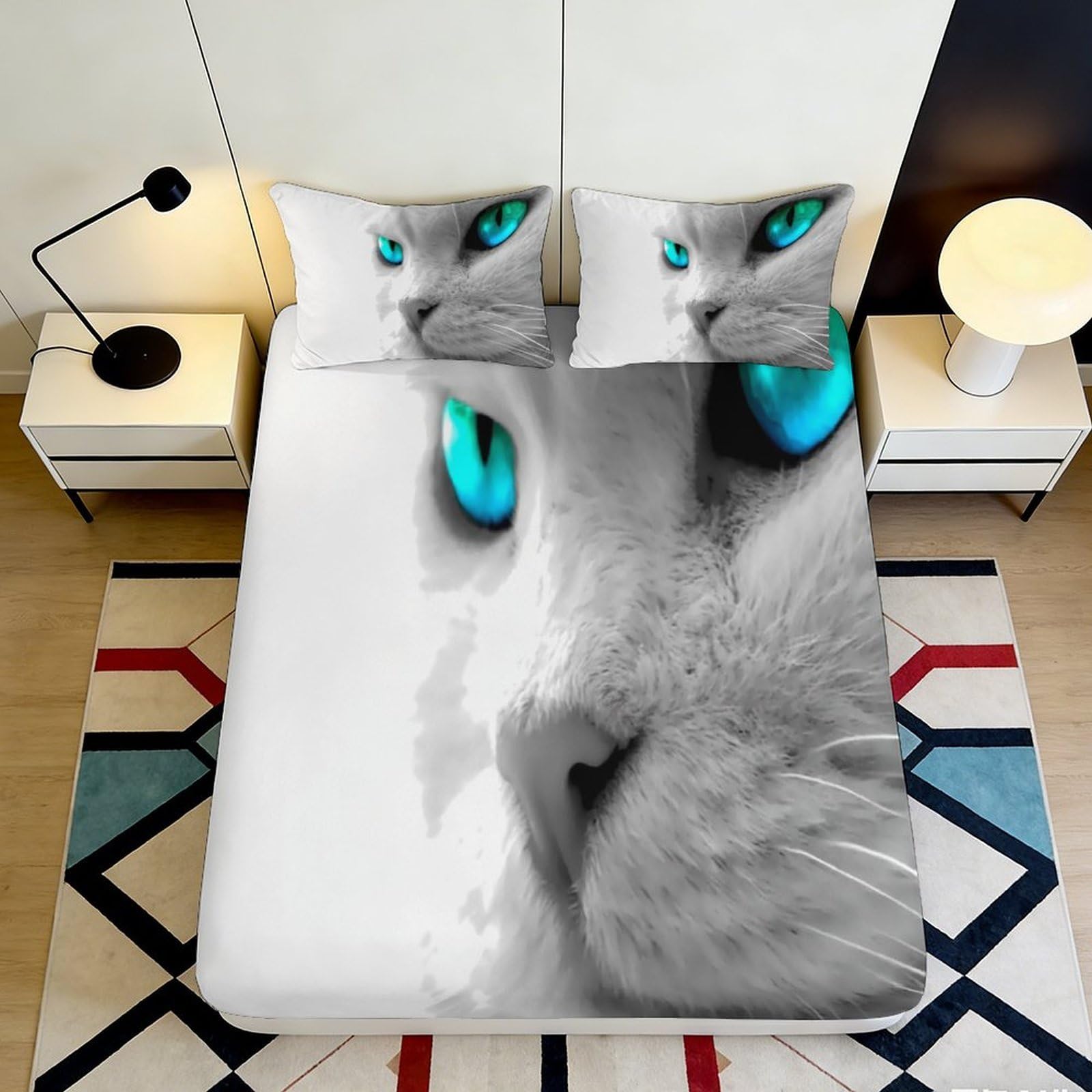 Jxqhbvmg Style-9 3D Printed Cat Eye Fitted Sheet Microfiber Non-Slip Deep Pocket Cat Mattress Fitted Cover Washable Bedroom Bedding For Adults 90X200x25cm