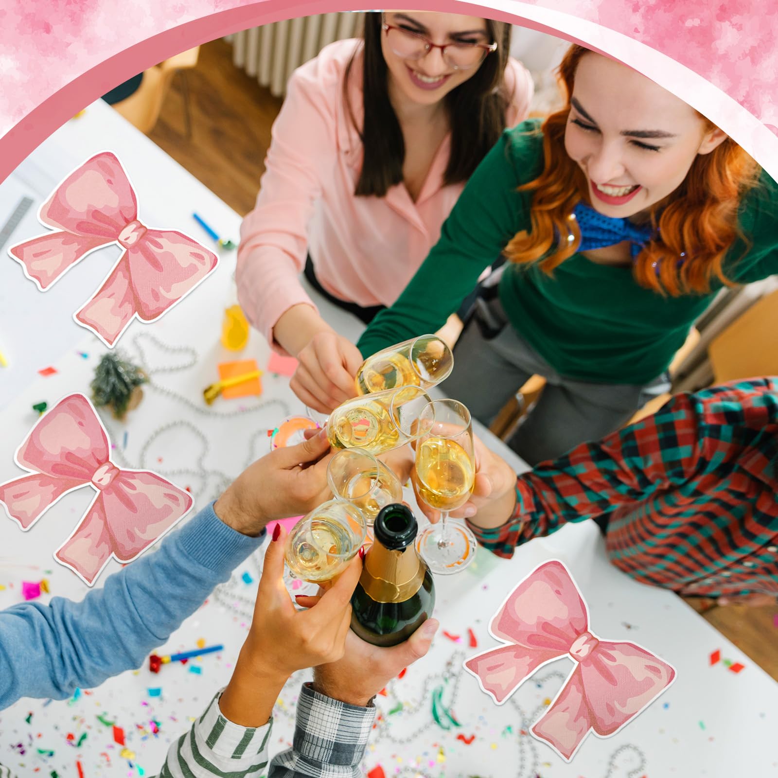 100 servilletas de papel con lazo rosa, servilletas de almuerzo con forma de lazo, servilletas de lazo rosa para suministros de fiesta, decoración de despedida de soltera, compromiso, baby