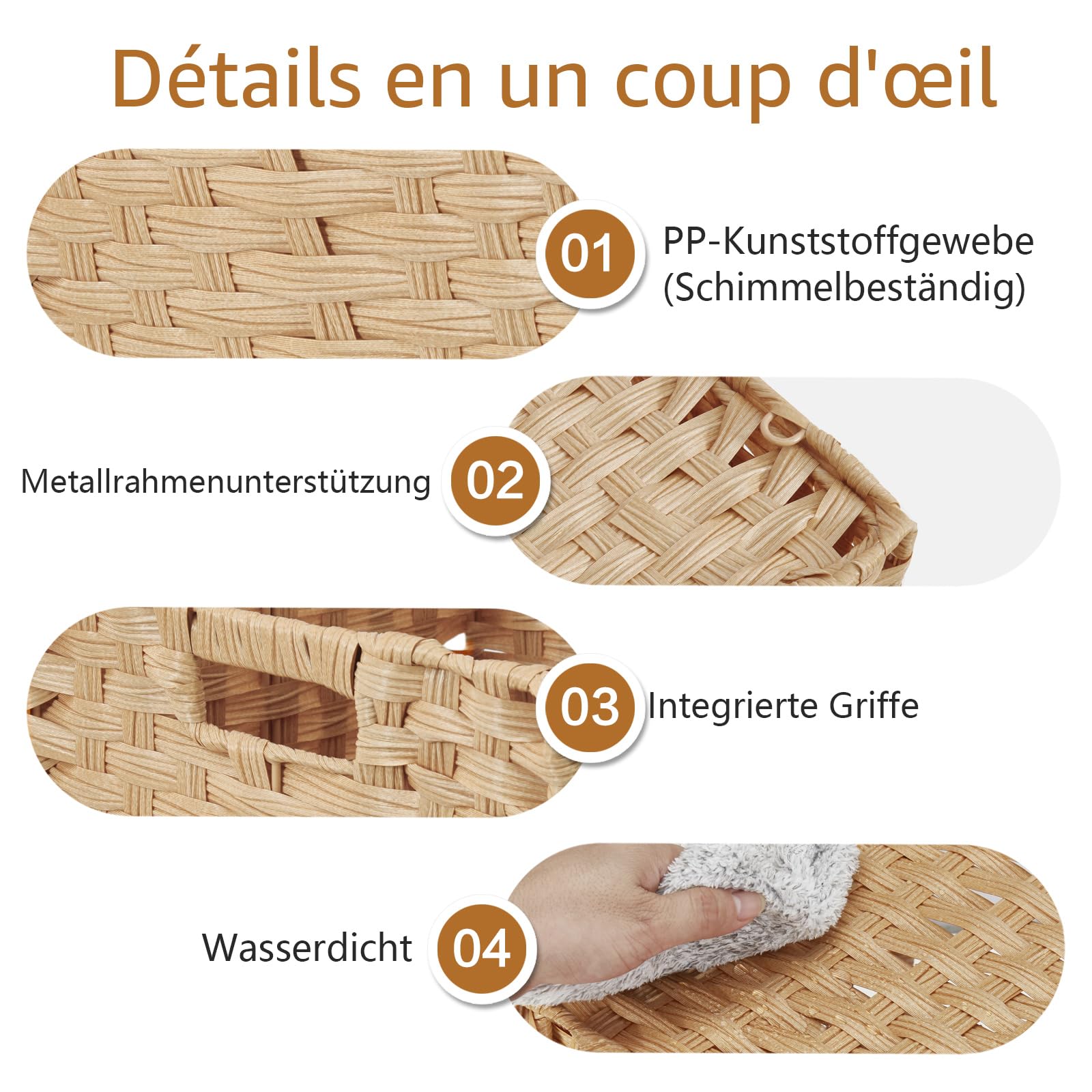 Sagittar Faltbarer gewebter Korb aus Rattan-Imitat, 25 x 25 x 25 cm, Aufbewahrungskorb für Speisekammer, Schrank, Spielzeugschrank, Regalkorb, Würfel, wasserdicht, nicht schimmelig, 6 Stück, Beige