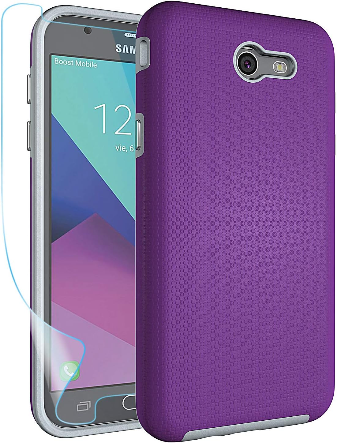 Galaxy J7 V 2017 Case,Galaxy J7 Perx Case,Galaxy J7 Prime/ J7 Sky Pro/Halo Case with Screen Protector,NiuBox Dual Layer Armor Shock Absorption Protective Phone Case for Samsung Galaxy J7V 2017-Purple