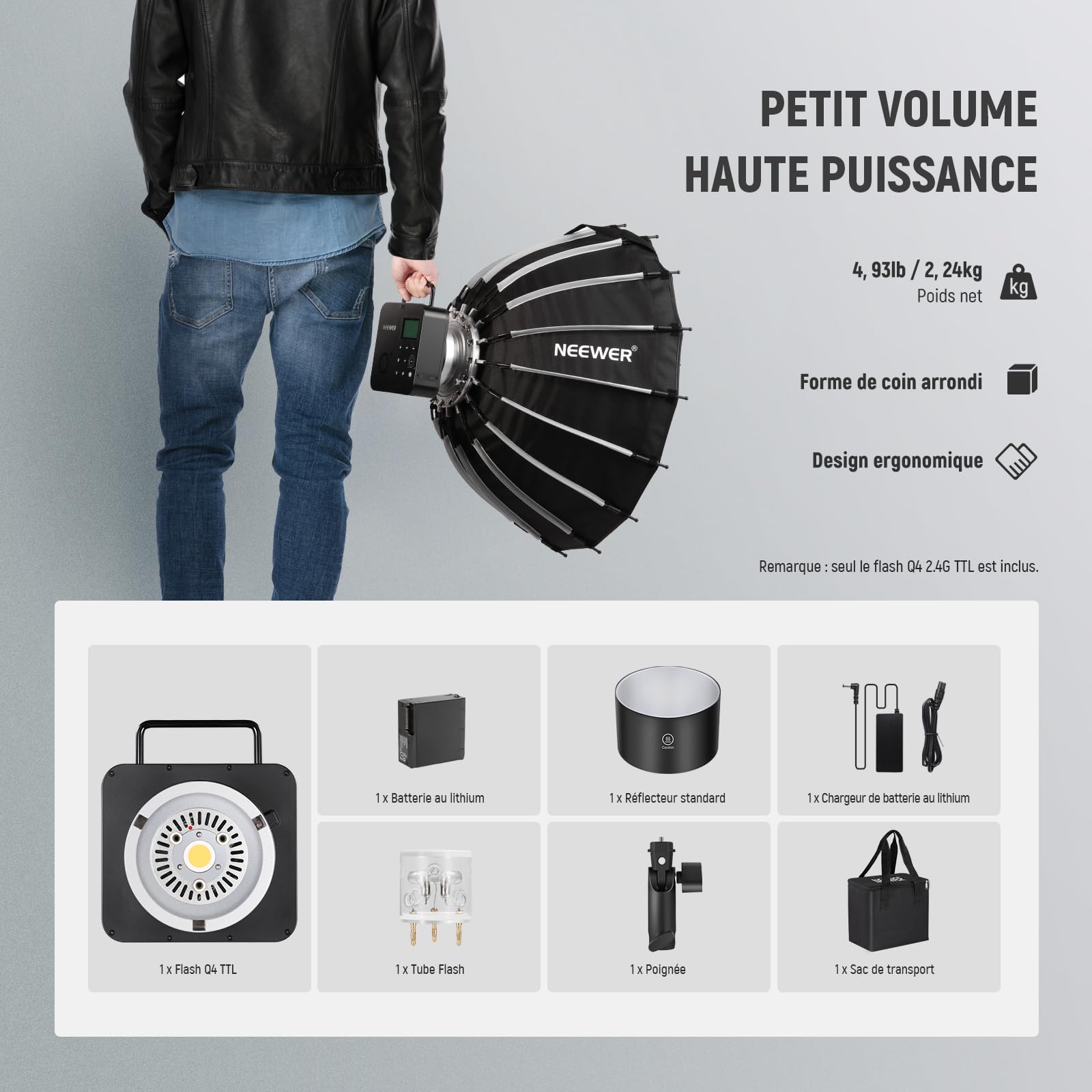 NEEWER Kit d'Éclairage pour la Photographie 600W, Équivalent Incandescent avec 2 Parapluie Blanc, 2 Parapluie Noir, 3 Ampoule LED 24W, 3 Support de lumière, 2 Sac, 5 Attache câbles, 3 Socle E27,NK500