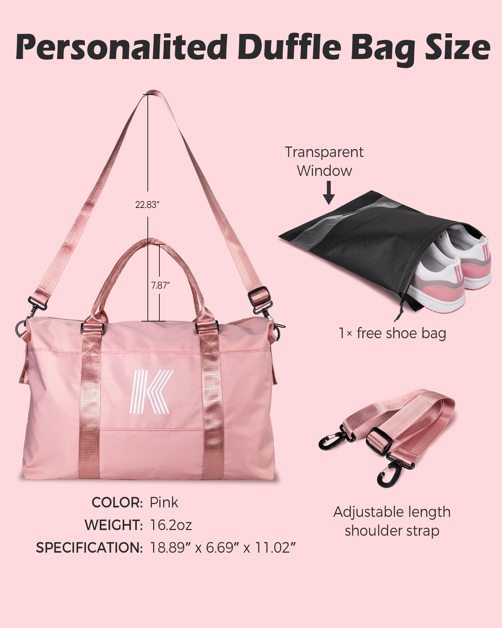 Vogewood Tween Girl Gifts 11-13, Initial Travel Duffel Bag, Teenage Weekender Bag, Monogram Kids Overnight Bag Gift,Birthday Gifts Personalized Preppy gifts for Girls (Letter M)