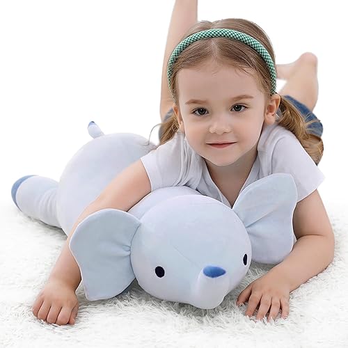 Animales de peluche de elefante con peso, 24 pulgadas, almohada gigante de elefante de 4.2 libras, para adultos, niños y niñas para cumpleaños o