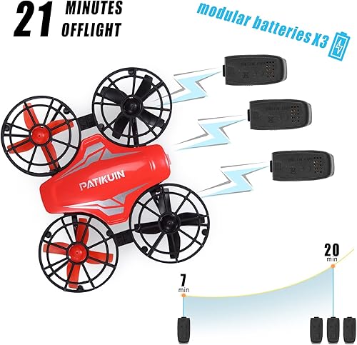 Miniatura 4 de Mini dron para niños y principiantes, helicóptero cuadricóptero de control remoto con 3 baterías modulares, modo sin cabeza, vuelo automático, 3