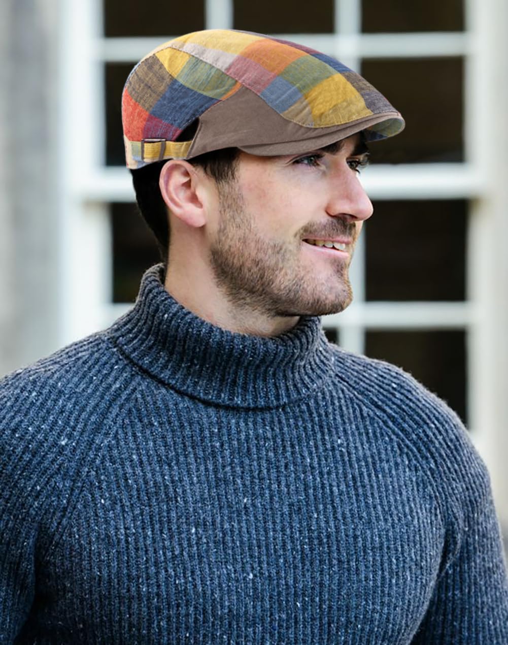 DIYDECAL Plaid Newsboy Hats Retro Flat Cap Gatsby Cabbie Driving Hat for Mens Womens Yellow Colorful