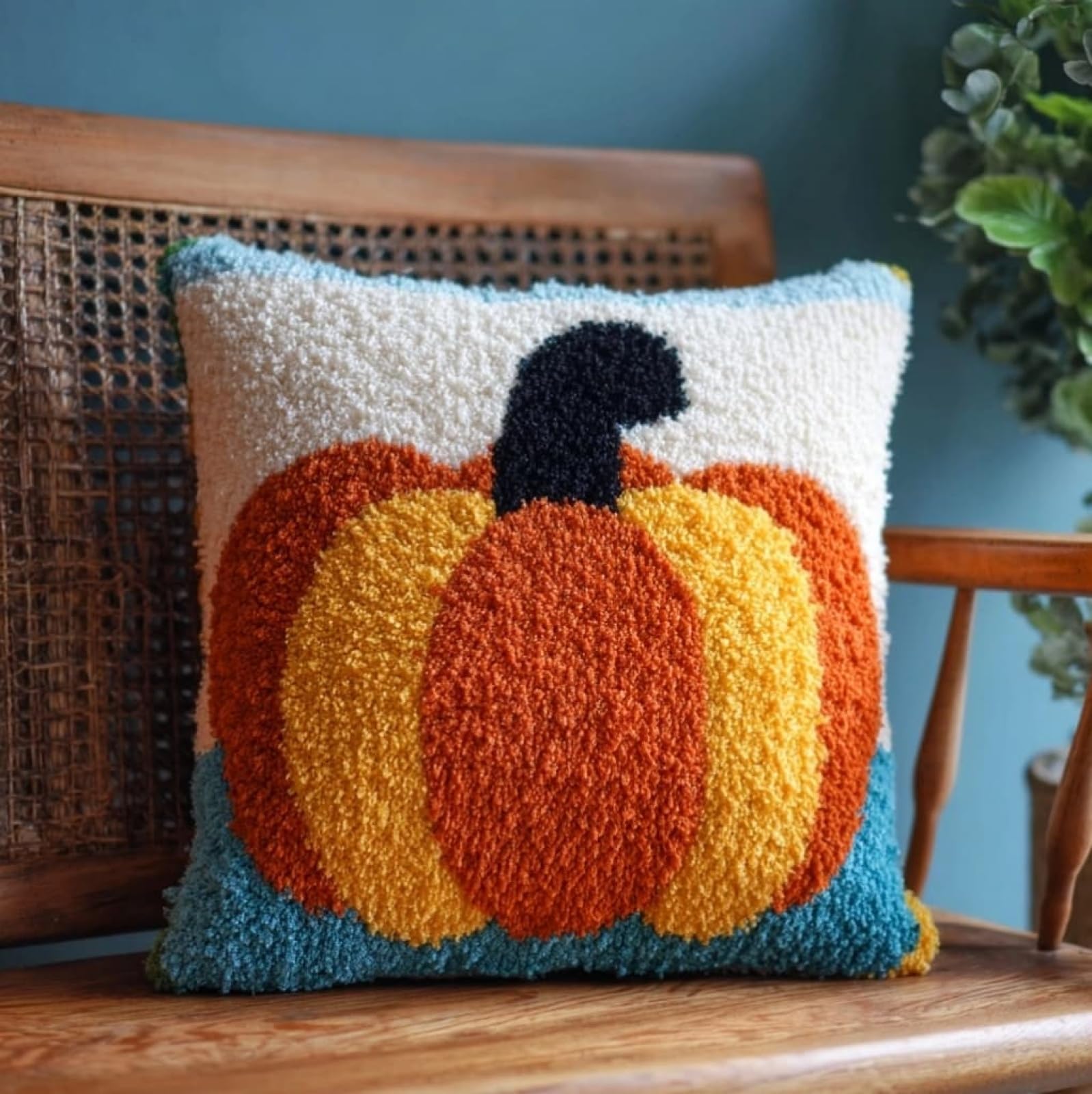 WallustrioaW DIY Latch Hook Cushion Kits 43x43cm,Pumpkin