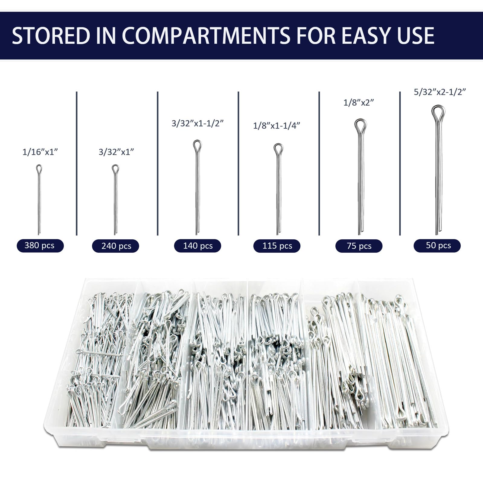 Cotter Pin Kit - 1000pcs Assorted Sizes -5