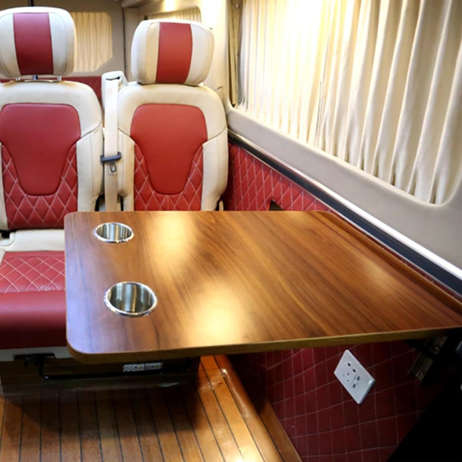 RV Dinette Table, Folding Wall Tables, Foldable RV Table with Two Cup Slots, for Campervans and Motor Homes