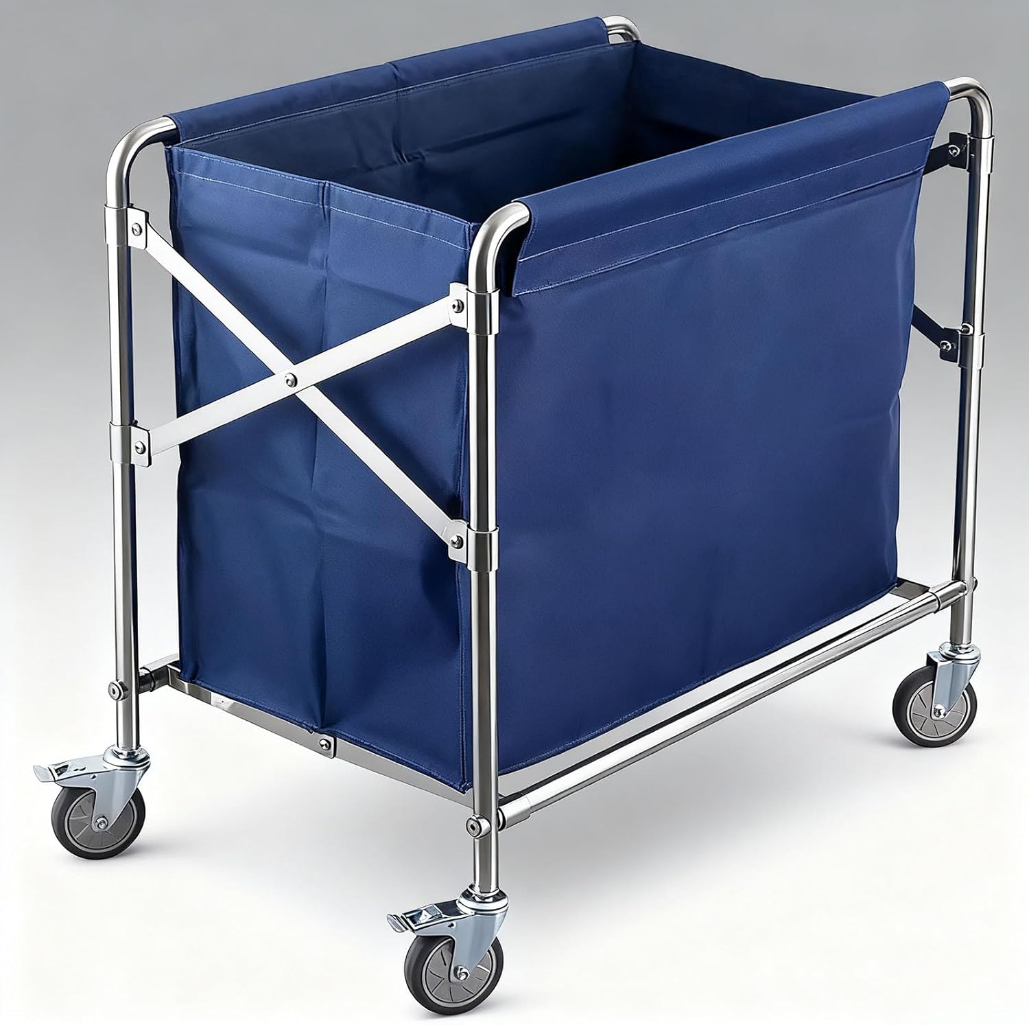 Collapsible Laundry Carts Commercial Heavy Duty Rolling Laundry Cart with Wheels, 12 Bushel Large Industrial Baskets Trucks with Steel Frame and Waterproof Oxford Cloth, 300 Lbs Weight Capacity