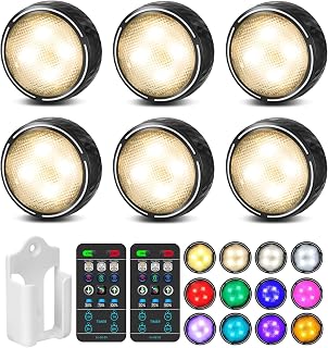 TECOMLIGHT 6 Pack Black LED Puck Lights with Remote - Battery Operated Color Changing Wireless Under Cabinet Closet Lights