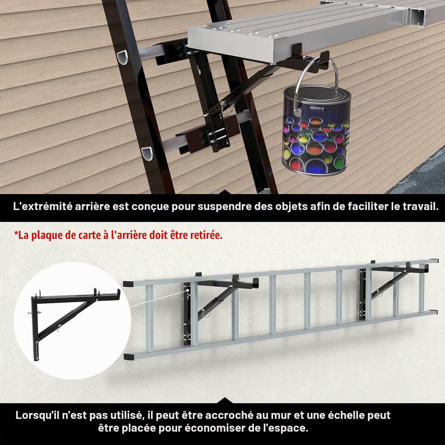 2 pcs supports d’échafaudage, Stabilisateur cric d’échelle à deux échelons pour l’extension du corps court pour l’étape de travail, la charge maximale est de 250 kg (Black)