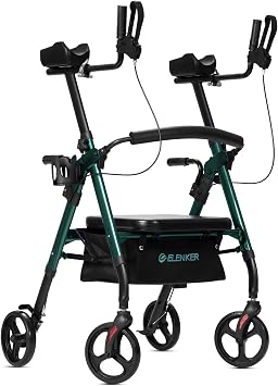 ELENKER Heavy Duty Upright Walker, Bariatric Stand Up Rollator Walker with Extra Wide Padded Seat & Backrest, Supports Up to 500 lbs, for Senior, Green