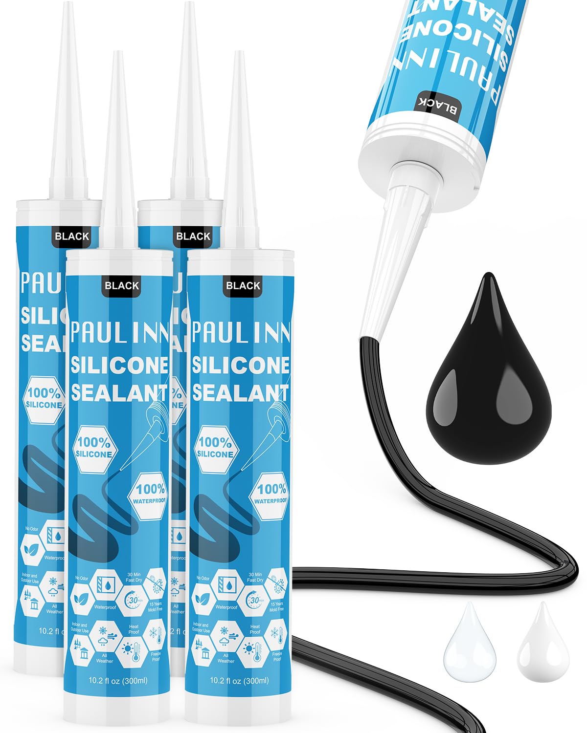 PAULINN Silicone Caulk - Waterproof Sealant (4 Packs) -11