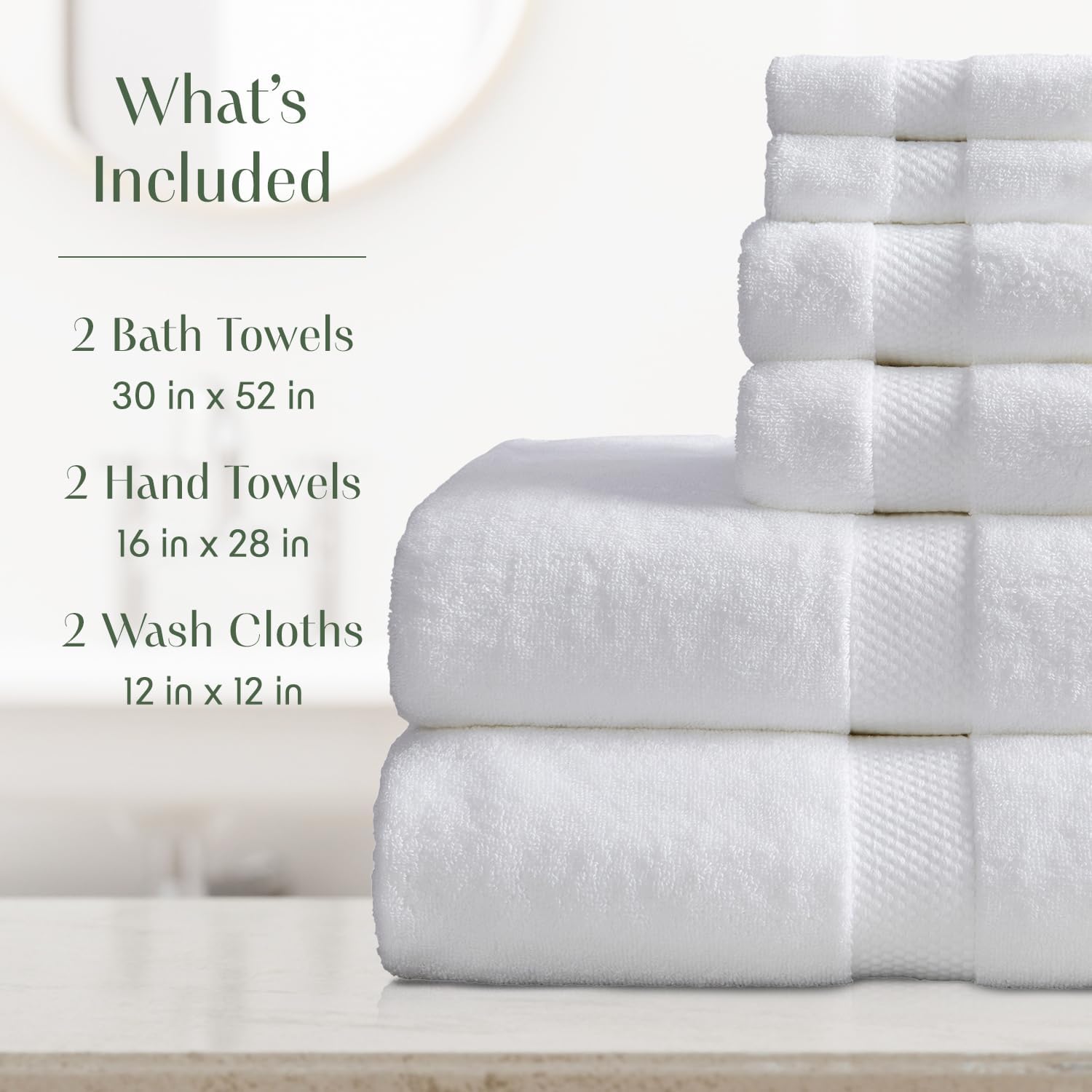 Springtree Home White Bath Towels Set of 6 | Classic Hotel Bath Towels | 100% Combed Cotton | Absorbent Quick-Dry Towels for Bathroom | Oeko-TEX® Standard 100 Cotton | Cynewski Collection - White - Image 2