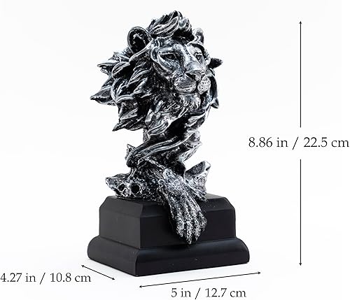 Miniatura 7 de Decoración de mesa de estatua de busto de león, escultura de león de resina de 9 pulgadas, decoración de escritorio para oficina, hogar, arte