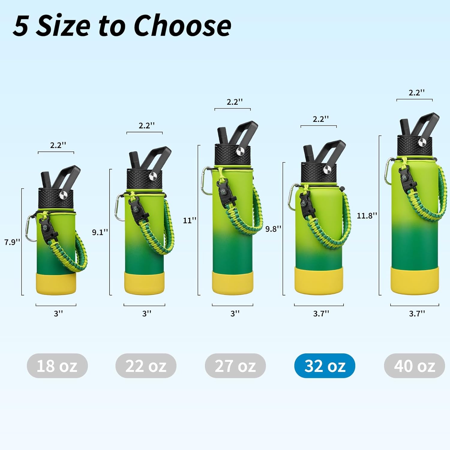 BJPKPK 32oz Insulated Water Bottles with 3 Lids, Paracord Handle & Non-slip Boot, Stainless Steel Metal Water Bottle,Reusable BPA Free Thermal Flasks, Tumblers, Bamboo Grove - Image 5