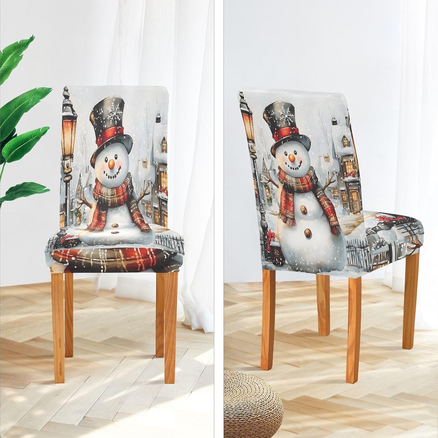 ALAZA Chair Covers for Dining Room, Snowman Street Light Stretch Chair Cover Sets Chair Protector Removable Washable for Ktichen Restaurant Hotel