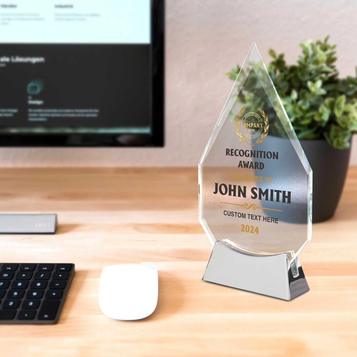 9 1/4" Personalized Glass Plaque for Awards and Trophies, Custom Award for Employee of the Month, Retirement, Leadership and Appreciation Gift N (D5)