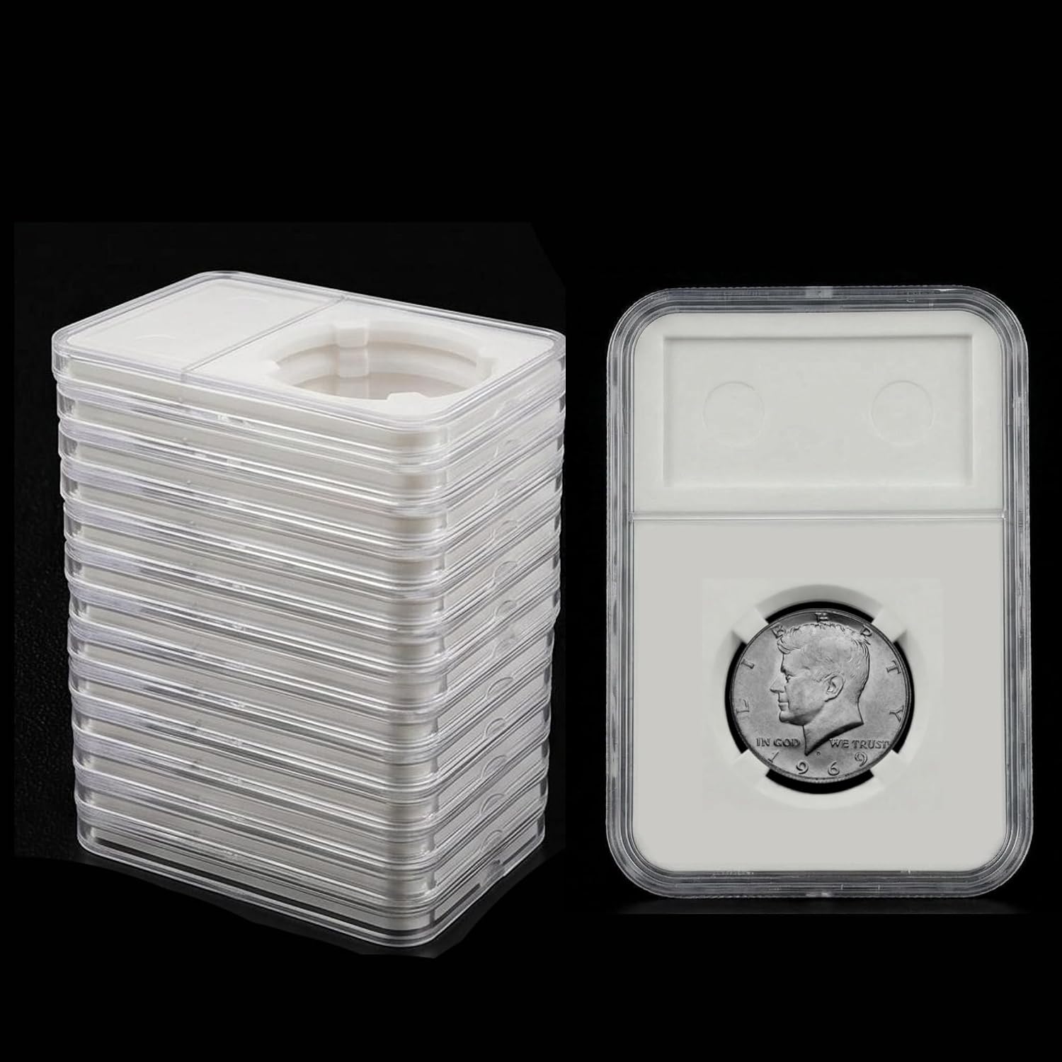 12 Pack Coin Slab Holders Direct Fit for US Half Dollar 30 mm with Labels