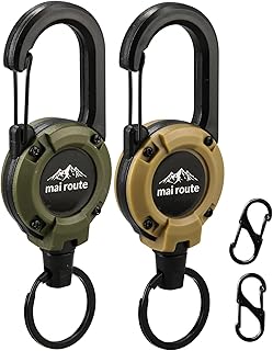 [mai route] 【もう、なくさない。】リールキーホルダー 60cm 強化ワイヤー仕様 2個セット（モスグリーン＆カーキ）
