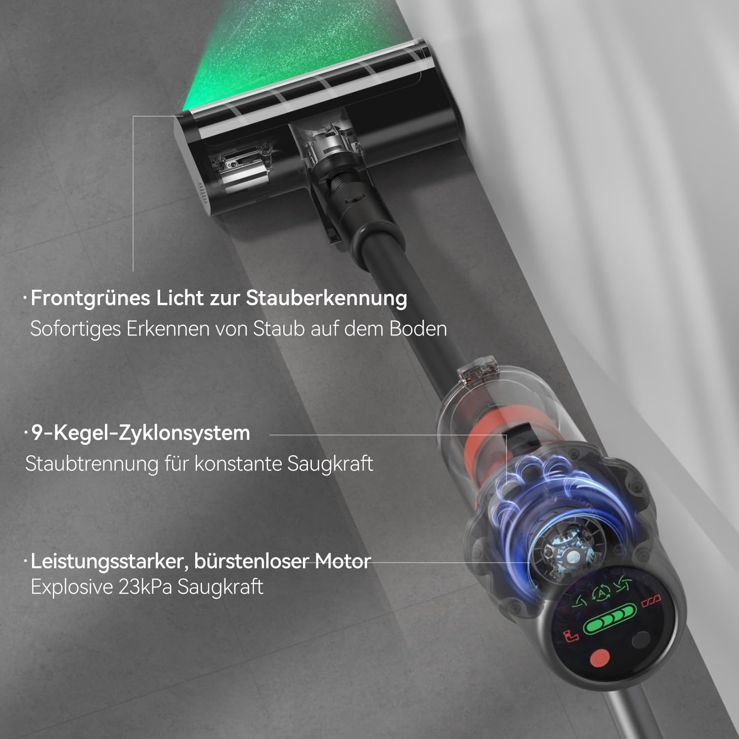 Deerma DEM-T30W Kabelloser Staubsauger 2-in-1 mit Stauberkennung, 240W Motor, 23kPa Saugkraft, HEPA-Filter, Weiche Bürste