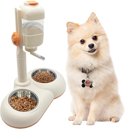 Fhiny Botella alimentadora de agua para perros con soporte, dispensador automático ajustable de alimentos para perrera a prueba de fugas, sin goteo,