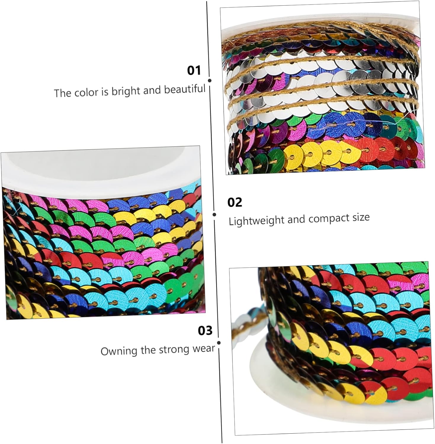 TEHAUX 15rolls Paillette String for Dress and Headband Embellishment Lightweight Sequin Trim for Sewing Crafting and Party Decorations Per