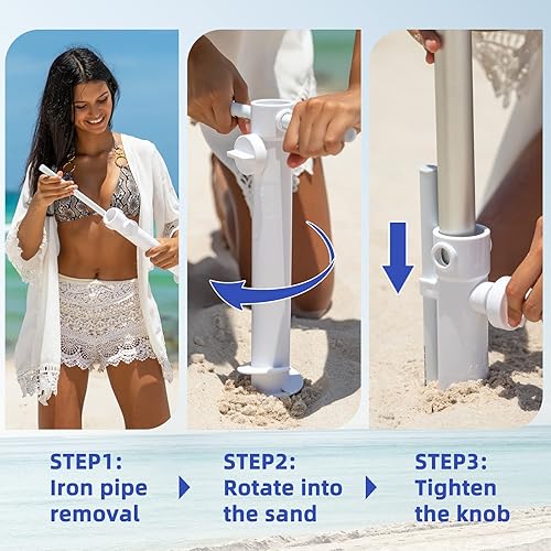 Miniatura 4 de AMMSUN Sombrilla de playa grande de 8 pies con anclaje de arena, sombrilla portátil resistente al viento con protección UV UPF50+, rejillas de