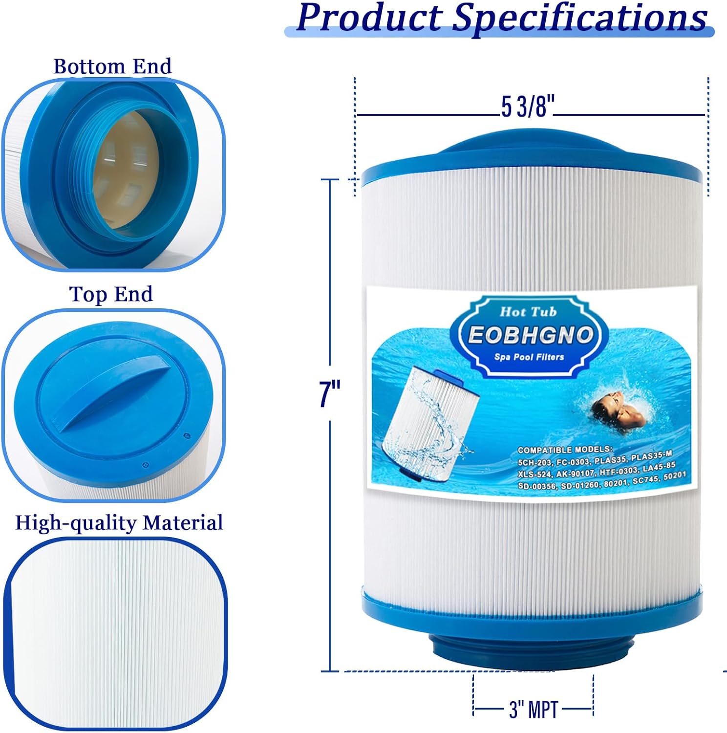 5CH-203 Hot Tub Spa Filter Cartridge Compatible with Unicel 5CH-203, Filbur FC-0303, FL-0303, PLAS35, PLAS20, Baleen AK-90107 Swimming Pool and Spa Filter, 20 Sq. Ft, 2 Pack