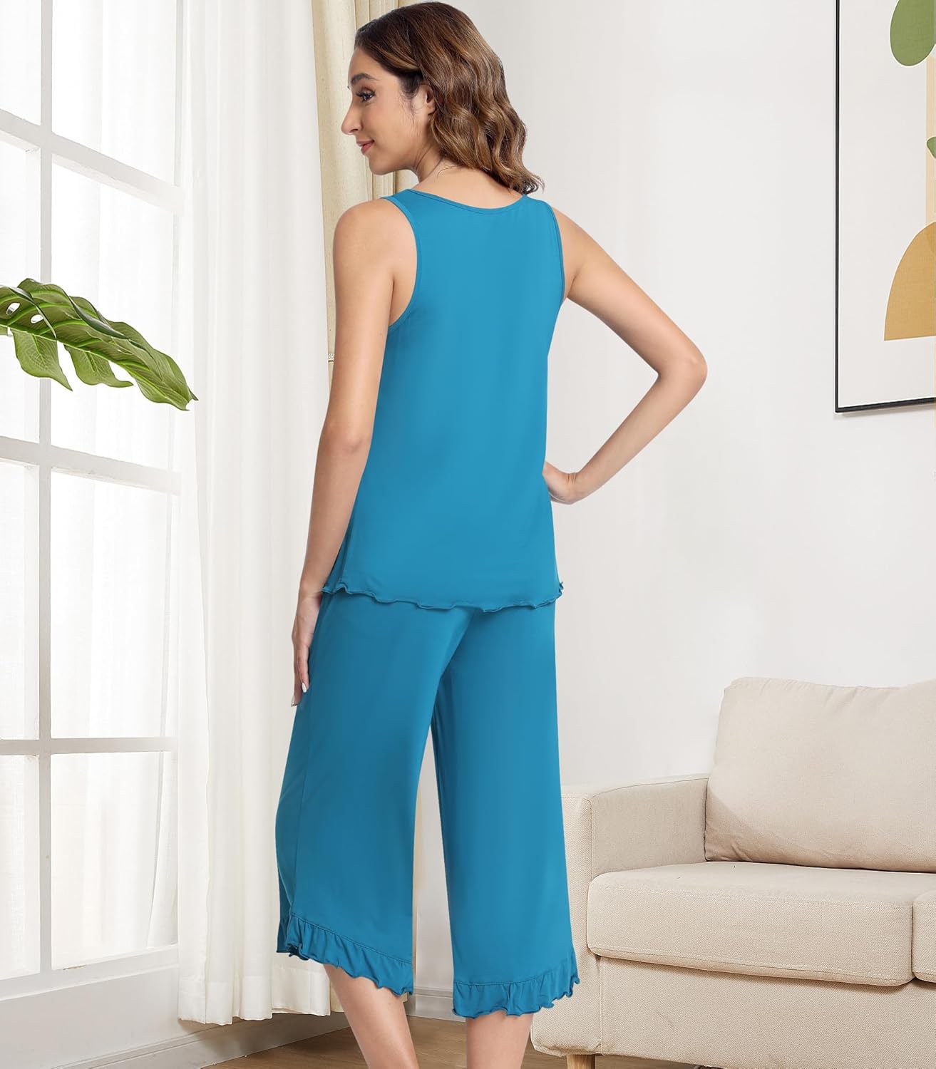 NACHILA Women's Pajamas-Viscose Made from Bamboo, Tank Top Capri Pants Pajama Set Soft Sleeveless Sleepwear Cool Pjs Sets - Image 2