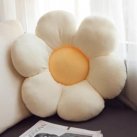 Flower Pillow, 2PCS Daisy Cushion, 38x38cm Flower Floor Cushion Pillow, Daisy Window Seat Throw Pillow, Cushions for Room Decor, Daisy Seat Pads for Car Home Sofa Chair and Floor(Yellow, White)