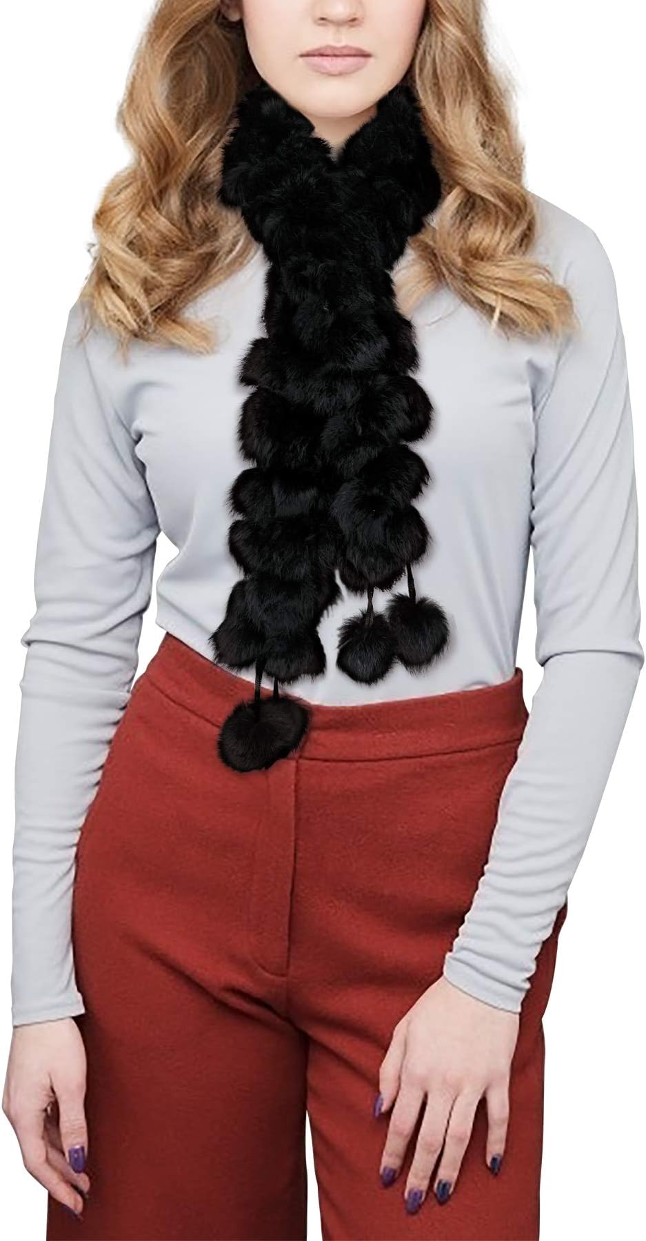 PG6Women Soft Comfortable Fur Scarves Rabbit Fur Neck Warmer Scarf for Winter