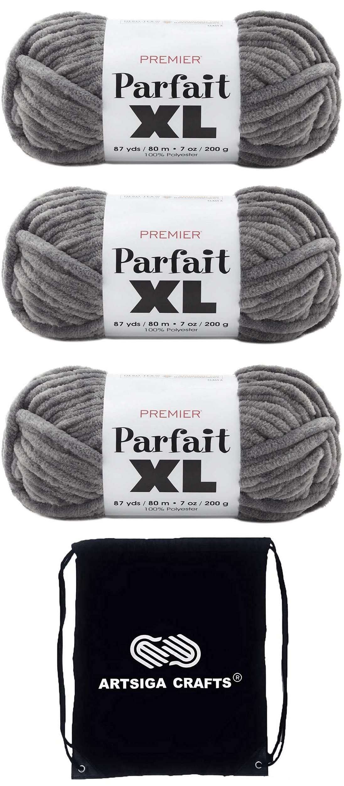 Laine Jumbo #7 Premier Yarns Parfait XL gris avec sac Artsiga Craft pour tricot géant